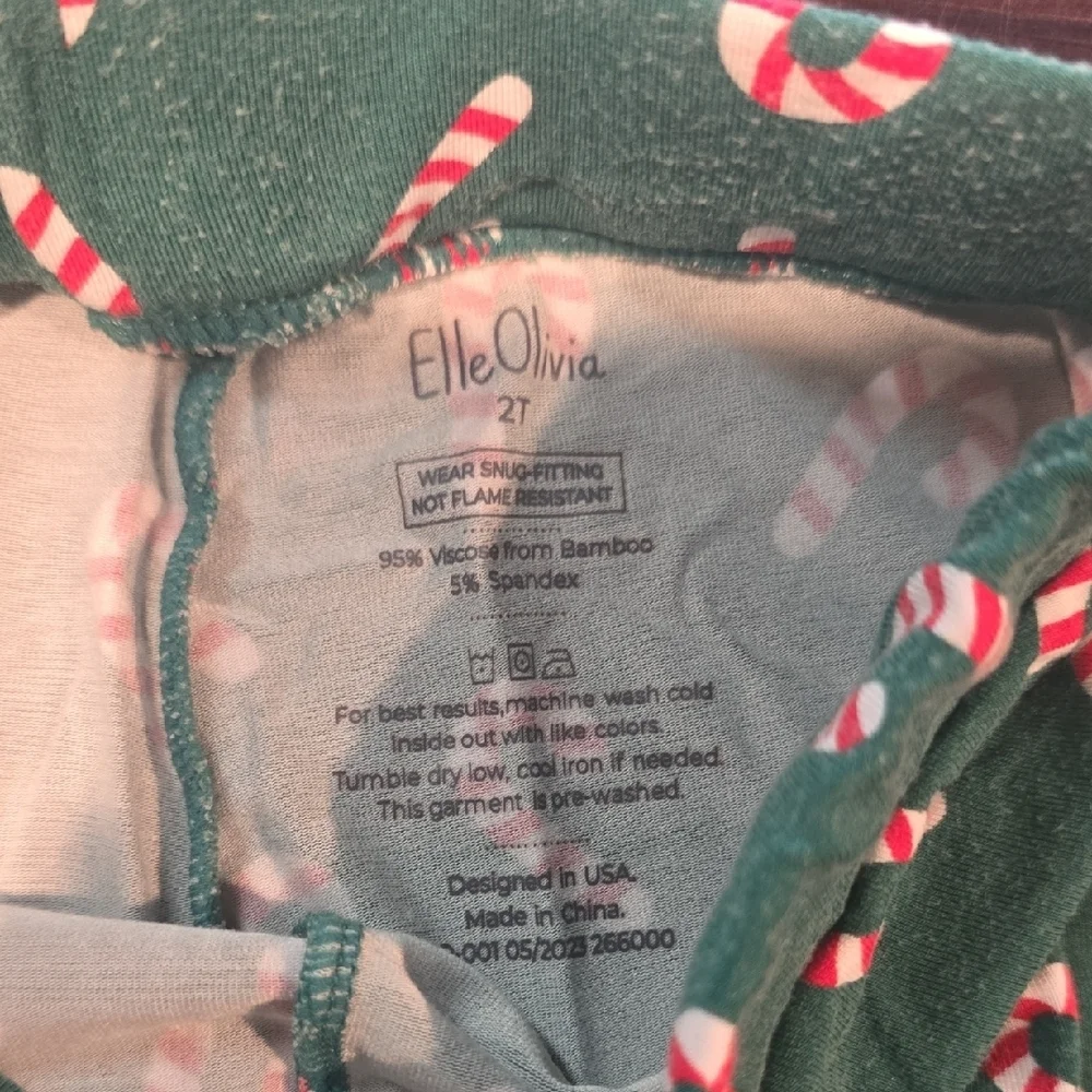 Elle Olivia Candy Cane Christmas Bamboo Pajama Pants - Green - Size 2T